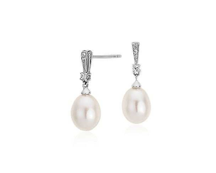 Earrings | Blue Nile Freshwater Cultured Pearl And White Topaz Drop Earrings In Sterling Silver (7Mm)