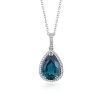 Necklaces | Blue Nile London Blue Topaz Elegant Halo Pendant In Sterling Silver (14X9Mm)