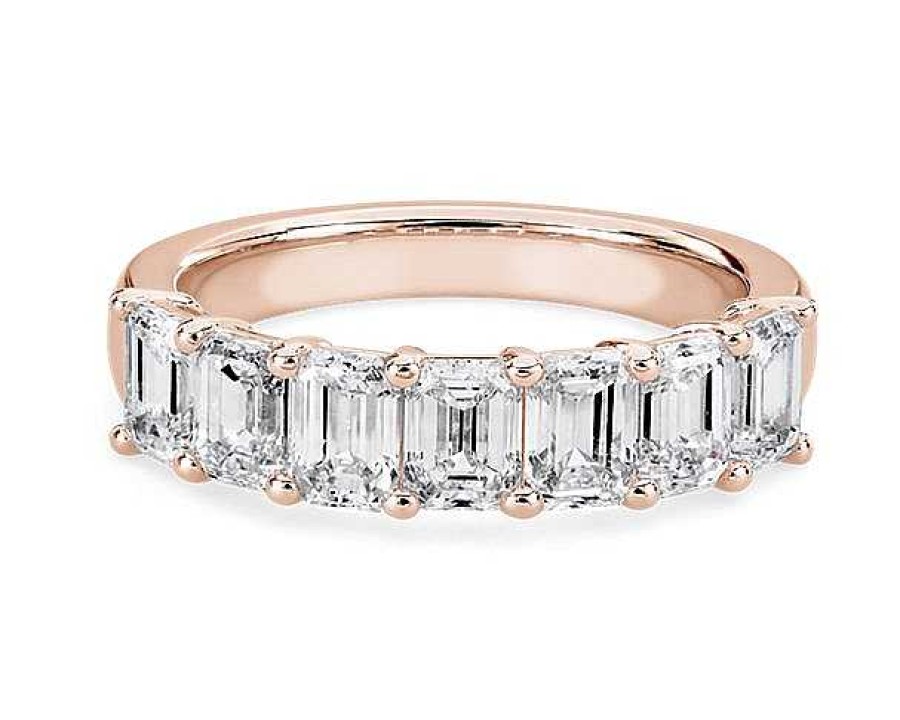 Women'S Rings | Blue Nile Seven Stone Emerald Lab Grown Diamond Ring In 14K Rose Gold (2 Ct. Tw.)