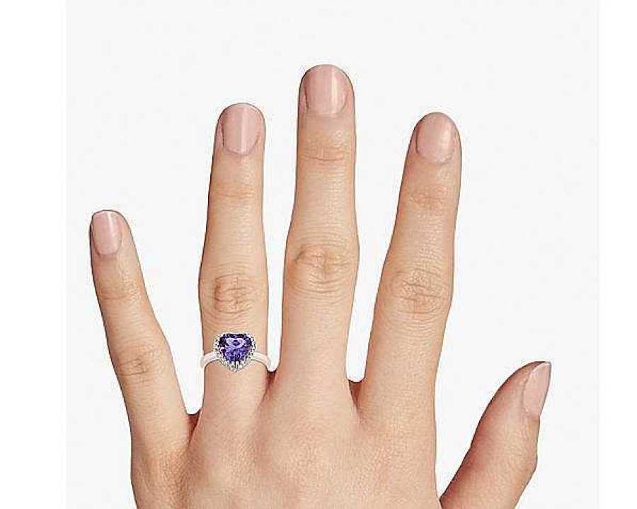 Rings | Blue Nile Heart Shaped Amethyst And Diamond Halo Ring In 14K Rose Gold