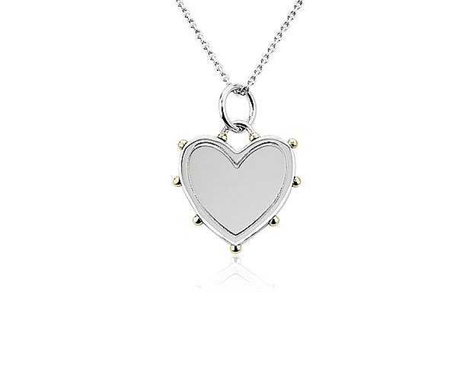 Necklaces | Blue Nile Two-Tone Heart Charm Necklace In Sterling Silver And 18K Yellow Gold (1.4 Mm)