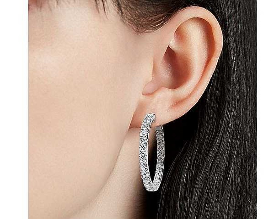 Earrings | Blue Nile Lab Grown Diamond Eternity Hoop Earrings In 14K White Gold (7 Ct. Tw.)