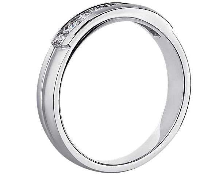 Men'S Rings | Blue Nile Channel Set Princess Cut Diamond Men'S Wedding Ring In 14K White Gold (5/8 Ct. Tw.)