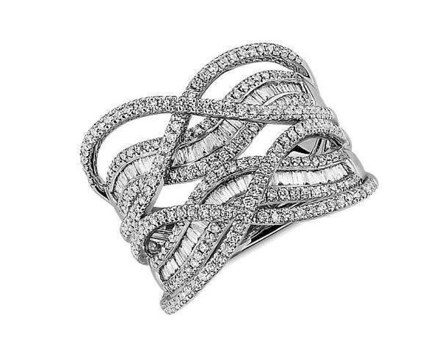 Rings | Blue Nile Crossover Round And Baguette Diamond Fashion Ring In 14K White Gold (7/8 Ct. Tw)