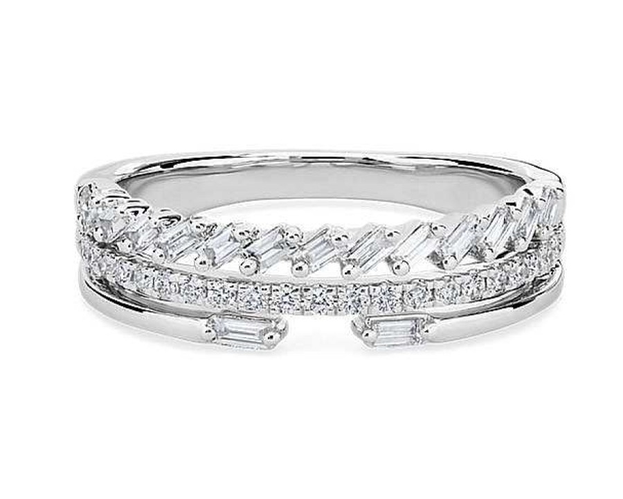 Rings | Blue Nile Three Row Baguette Diamond Stacking Ring In Platinum (1/3 Ct. Tw.)