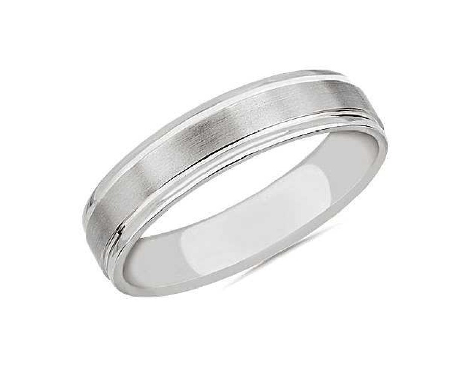 Men'S Rings | Blue Nile Brushed Inlay Wedding Ring In Platinum (5Mm)