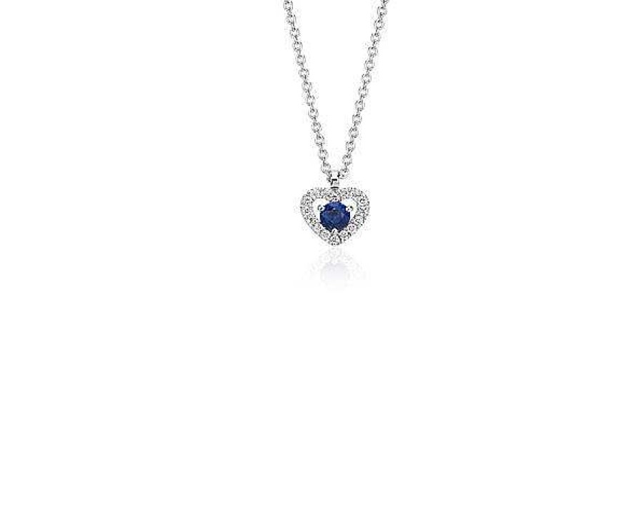 Necklaces | Blue Nile Petite Sapphire And Diamond Pav Heart Pendant In 14K White Gold (3Mm)