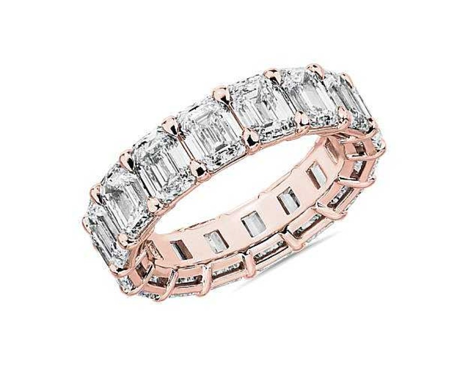 Women'S Rings | Blue Nile Emerald Cut Diamond Eternity Ring In 14K Rose Gold (8 Ct. Tw.)