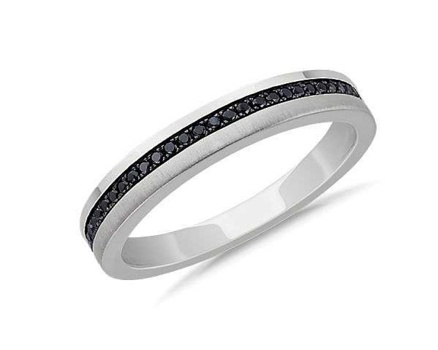 Men'S Rings | Blue Nile Men'S Black Diamond Pav Edge Wedding Ring With Black Rhodium In Platinum (1/6 Ct. Tw.)