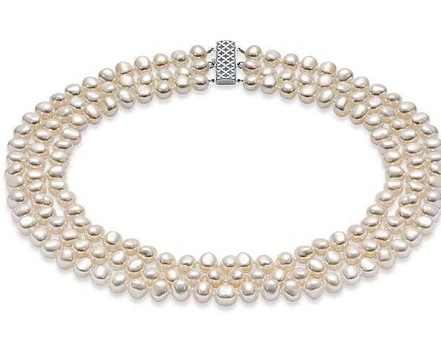 Necklaces | Blue Nile Three-Strand Baroque Freshwater Cultured Pearl Necklace With Sterling Silver (7.5Mm)