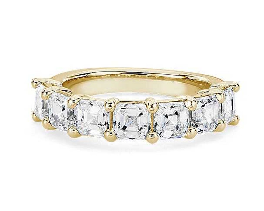 Women'S Rings | Blue Nile Seven Stone Asscher Diamond Ring In 14K Yellow Gold (3 Ct. Tw.)