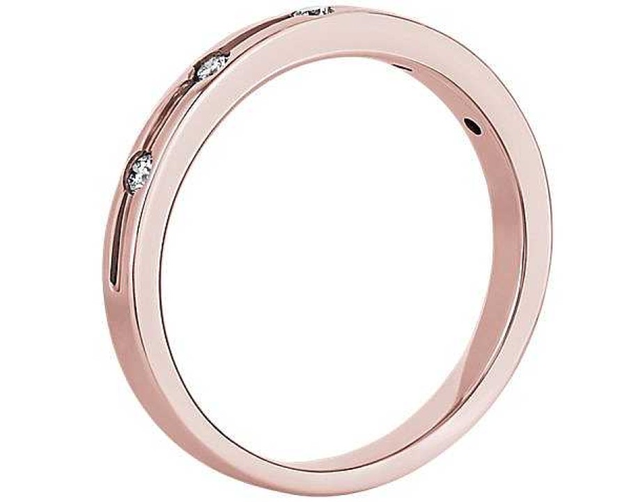 Men'S Rings | Blue Nile Staggered Diamond Men'S Grooved Wedding Ring With Black Rhodium In 14K Rose Gold (1/6 Ct. Tw.)