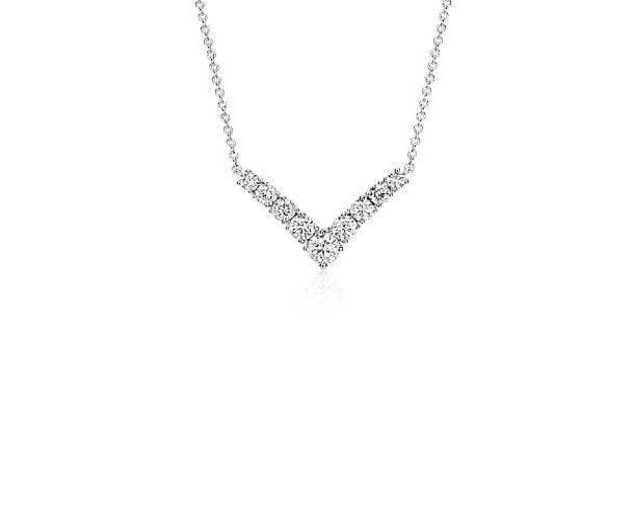 Necklaces | Blue Nile Diamond "V" Bar Necklace In 14K White Gold (1/2 Ct. Tw.)