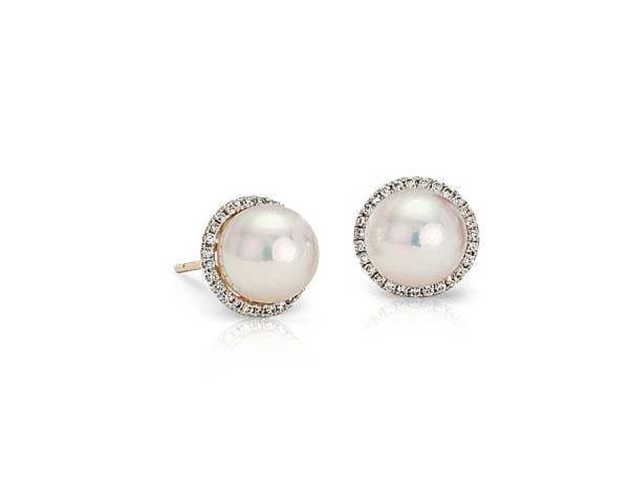 Earrings | Blue Nile Akoya Cultured Pearl And Diamond Halo Stud Earrings In 14K Yellow Gold (8Mm)