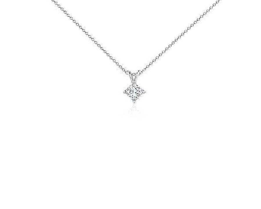 Necklaces | Blue Nile Lab Grown Diamond Princess Cut Solitaire Pendant In 14K White Gold (1 Ct. Tw.)