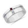 Men'S Rings | Blue Nile Men'S Diamond And Ruby Grooved Wedding Band In Platinum (7.5 Mm)