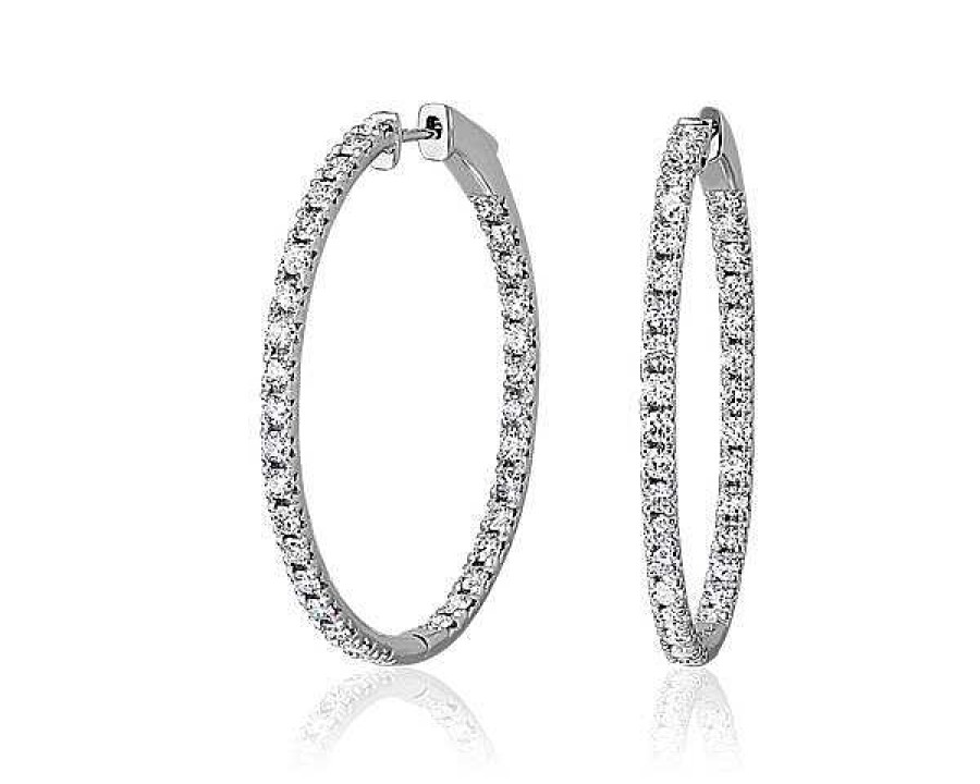 Earrings | Blue Nile Eternity French Pav Oval Hoop Earrings In 14K White Gold (2 1/2 Ct. Tw.)