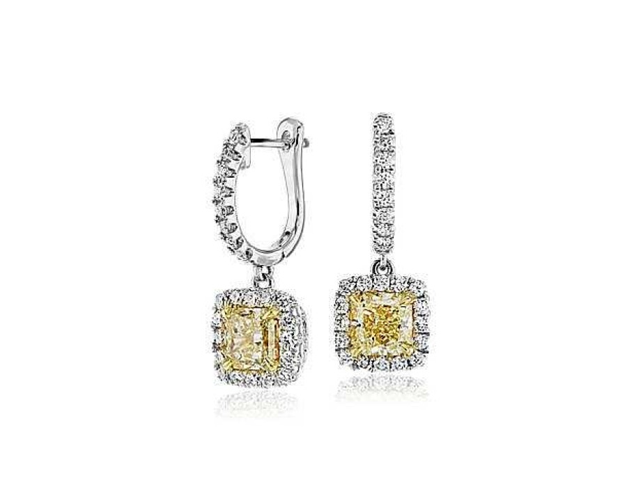 Earrings | Blue Nile Yellow Diamond Drop Earrings With Halos In 18K White And Yellow Gold (2 3/8 Ct. Tw.)