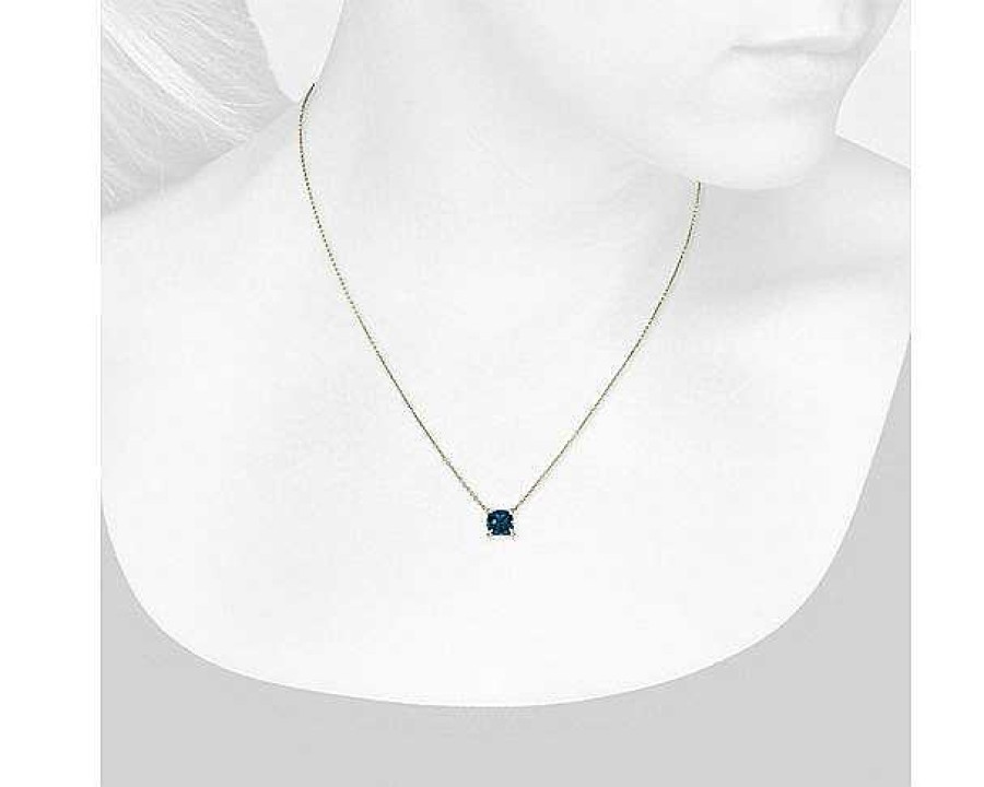 Necklaces | Blue Nile Cushion Cut London Blue Topaz And Diamond Accent Pendant In 14K Yellow Gold (7Mm)