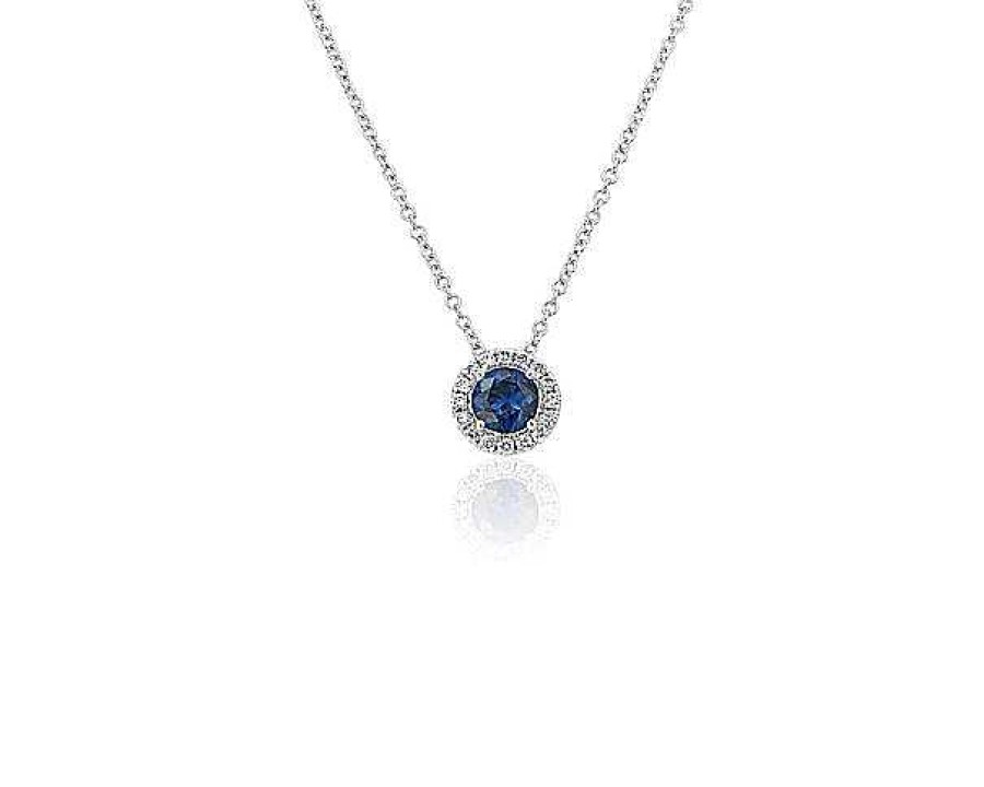 Necklaces | Blue Nile Round Halo Sapphire Pendant In 14K White Gold (5Mm)