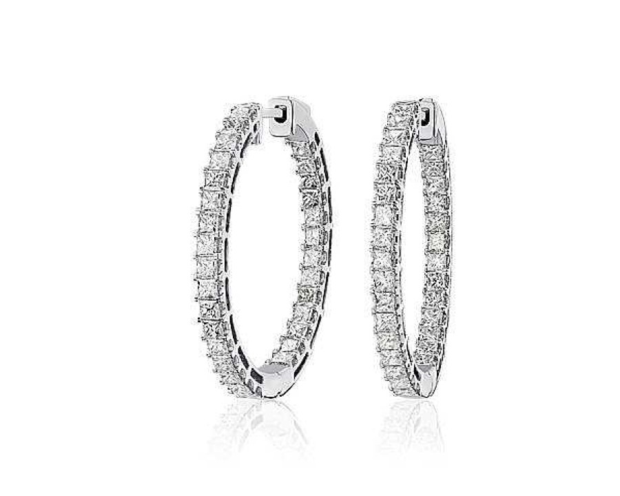 Earrings | Blue Nile Princess Diamond Eternity Hoop Earrings In 14K White Gold (3 Ct. Tw.)