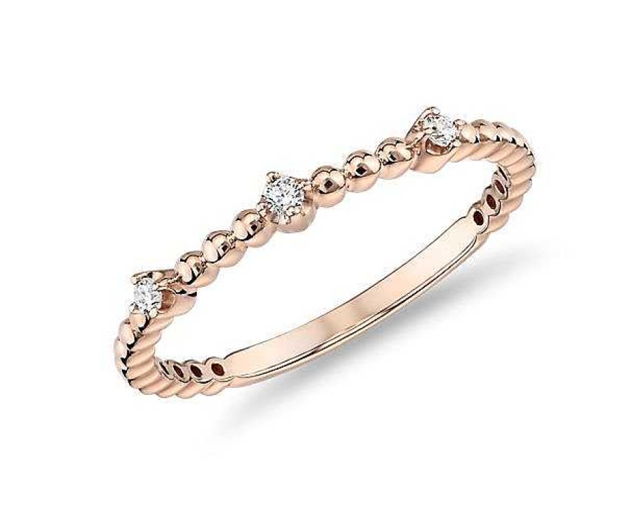 Rings | Blue Nile Mini Diamond Beaded Three Stackable Fashion Ring In 14K Rose Gold