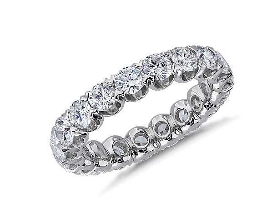 Women'S Rings | Blue Nile V-Prong Pav Diamond Eternity Ring In 14K White Gold (3 Ct. Tw.)