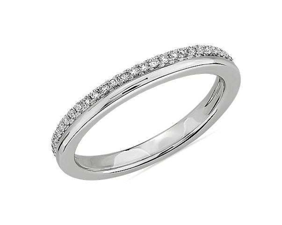 Rings | Blue Nile Double Row Polished & Pav Diamond Wedding Ring In 14K White Gold (1/5 Ct. Tw.)