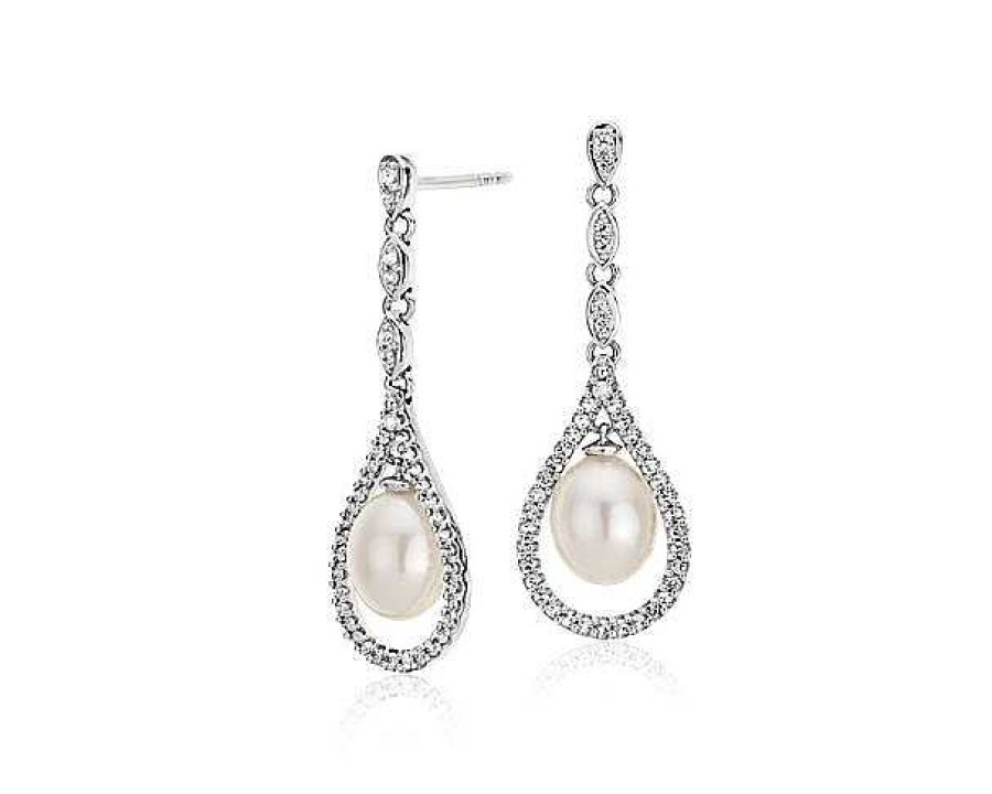 Earrings | Blue Nile Vintage-Inspired Freshwater Cultured Pearl And White Topaz Drop Earrings In Sterling Silver (6-7Mm)