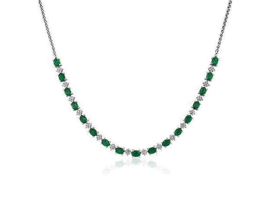 Necklaces | Blue Nile Oval Emerald And Round Diamond Necklace In 14K White Gold