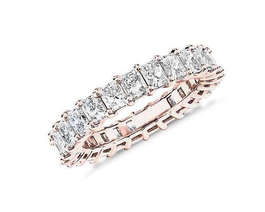 Women'S Rings | Blue Nile Radiant Cut Diamond Eternity Ring In 14K Rose Gold (3 Ct. Tw.)