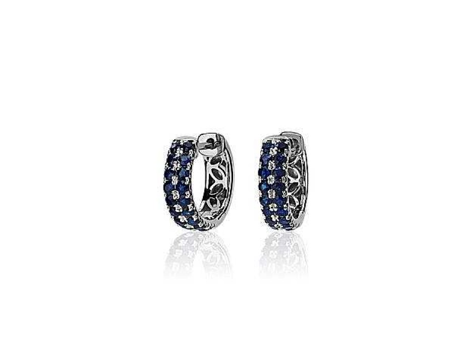 Earrings | Blue Nile Sapphire Double Row Huggie Earrings In 14K White Gold