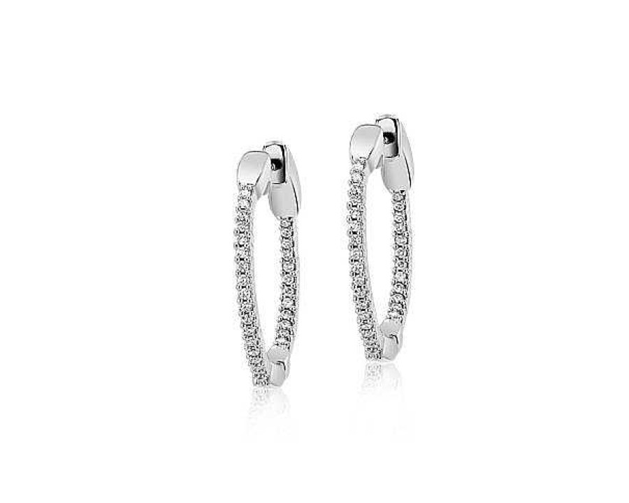 Earrings | Blue Nile Diamond Eternity Hoop Earrings In 14K White Gold- I/I1 (1/2 Ct. Tw.)