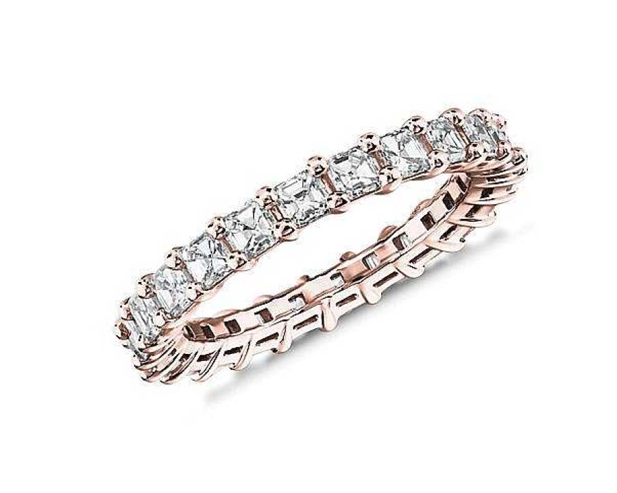 Women'S Rings | Blue Nile Asscher Cut Diamond Eternity Ring In 14K Rose Gold (2 Ct. Tw.)