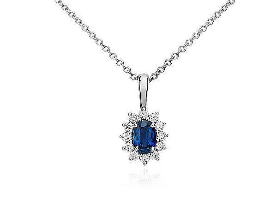 Necklaces | Blue Nile Sapphire And Diamond Pendant In 18K White Gold (6X4Mm)