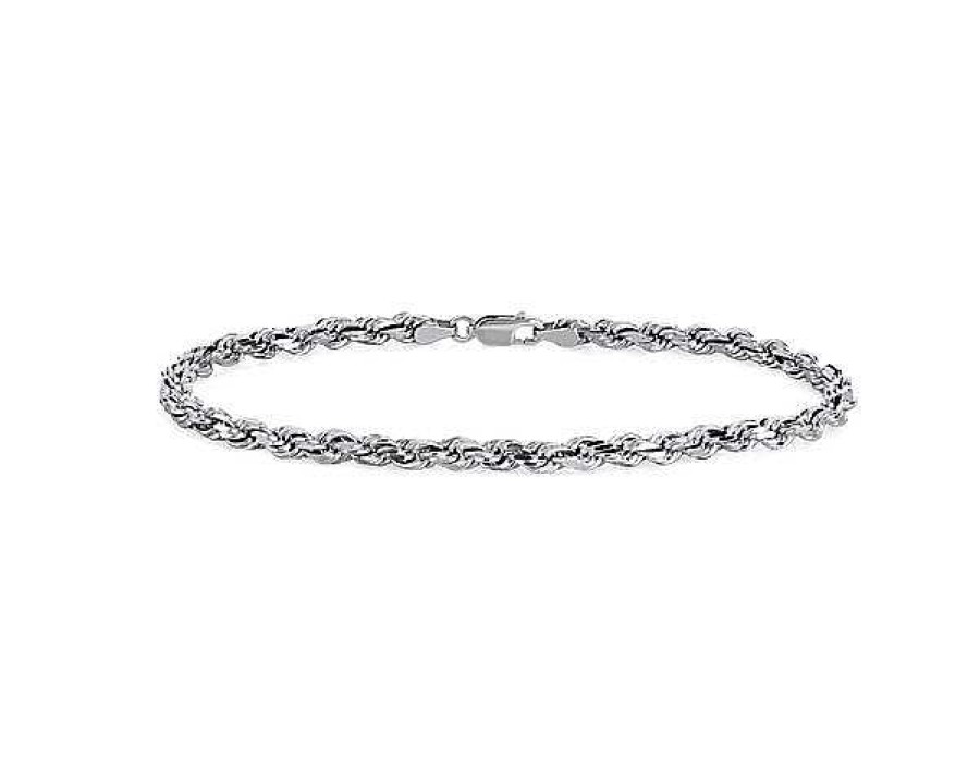 Bracelets | Blue Nile 8" Diamond Cut Rope Chain Bracelet In 14K White Gold (4.25 Mm)