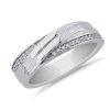 Men'S Rings | Blue Nile Diagonal Lined With Pav Diamond Edge Men'S Wedding Ring In 14K White Gold (1/8 Ct. Tw.)