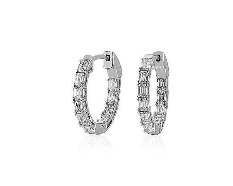 Earrings | Blue Nile Diamond Emerald Hoop Earrings In 14K White Gold (2 Ct. Tw.)