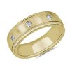 Men'S Rings | Blue Nile Milgrain Burnished Set Diamond Wedding Ring In 18K Yellow Gold (5 Mm, 1/5 Ct. Tw.)