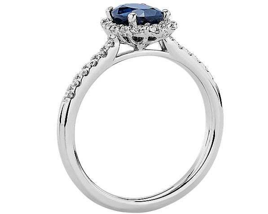 Rings | Blue Nile Sapphire And Diamond Pav Ring In 14K White Gold