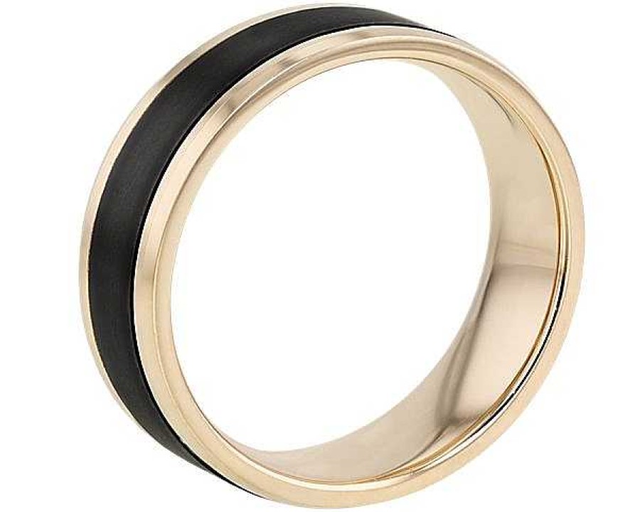 Men'S Rings | Blue Nile Satin Finish Wedding Ring In Black Titanium And 14K Yellow Gold (7Mm)