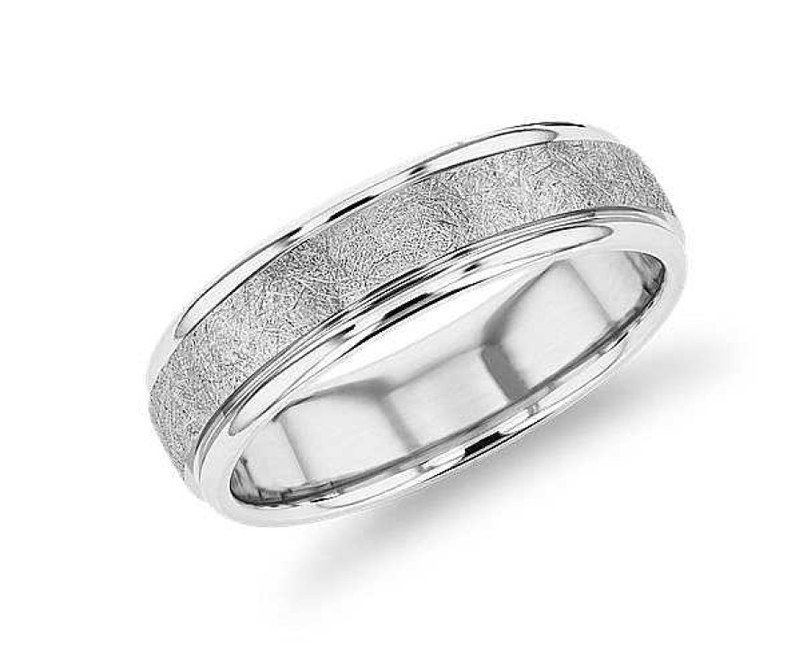 Men'S Rings | Blue Nile Ice-Textured Inlay Wedding Ring In 14K White Gold (6Mm)