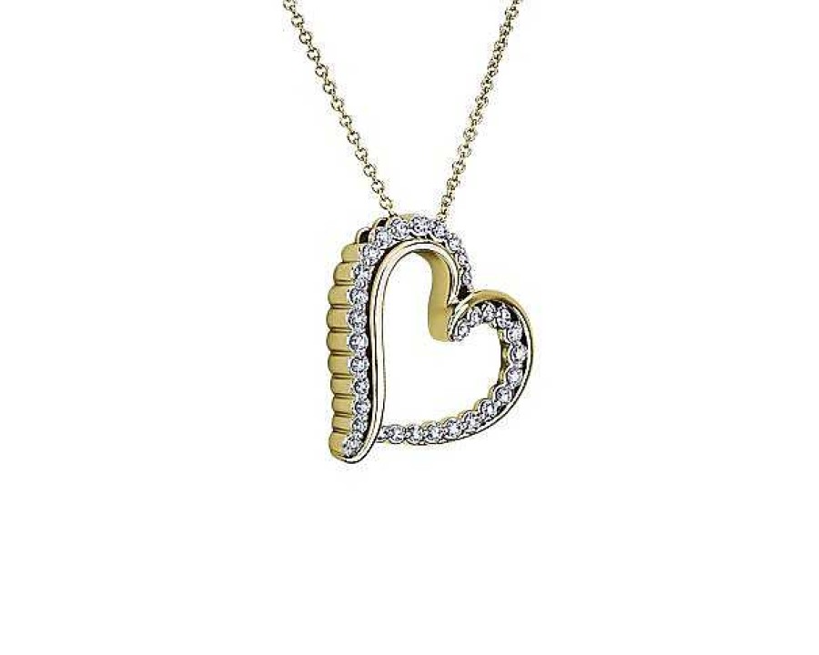 Necklaces | Blue Nile Tilted Double Row Diamond Heart Necklace In 14K Yellow Gold (1/2 Ct. Tw.)