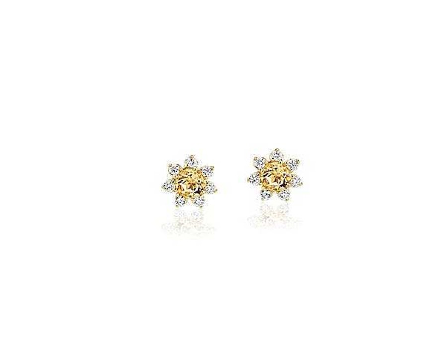 Earrings | Blue Nile Mini Citrine Earrings With Diamond Blossom Halo In 14K Yellow Gold