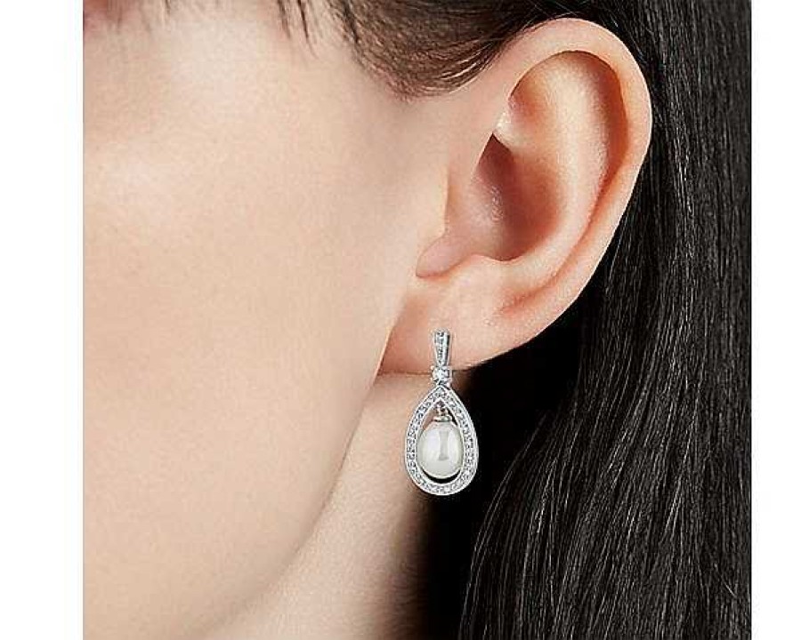 Earrings | Blue Nile Freshwater Pearl And White Topaz Drop Earrings In Sterling Silver