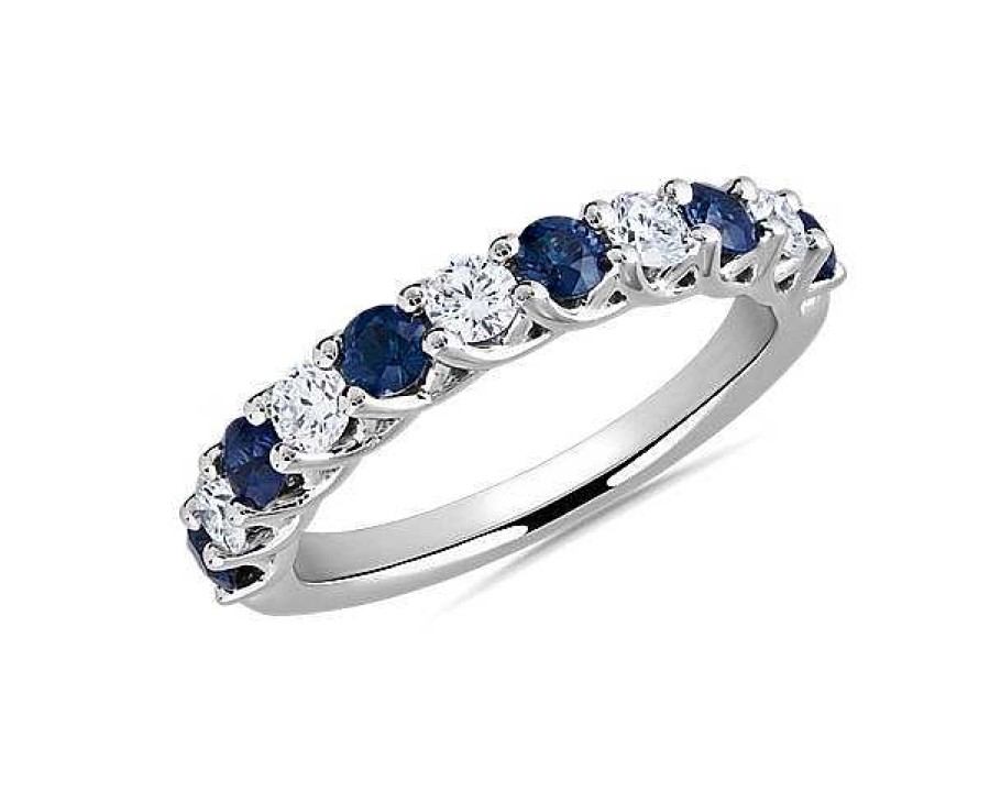 Women'S Rings | Blue Nile Tessere Sapphire And Diamond Anniversary Ring In 14K White Gold (2.8Mm)