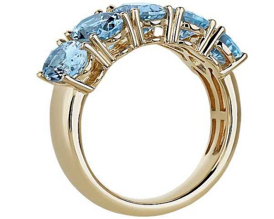 Rings | Blue Nile 5-Stone Oval Aquamarine Ring In 14K Yellow Gold (7X5Mm)