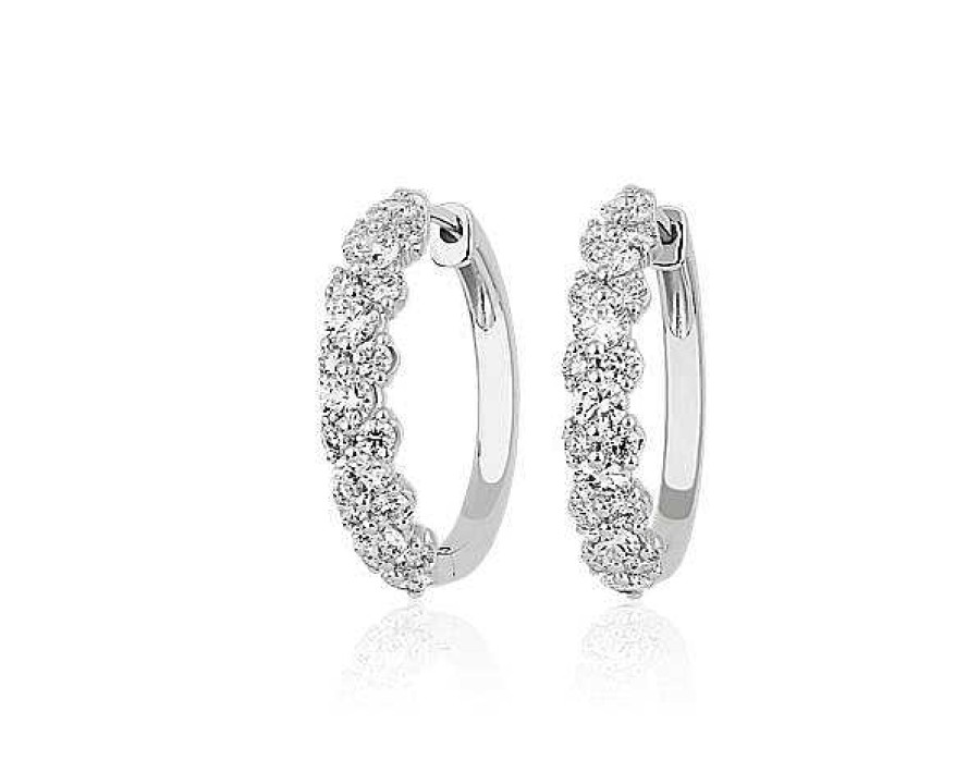 Earrings | Blue Nile Alternating Diamond Hoop Earrings In 14K White Gold (2 Ct. Tw.)