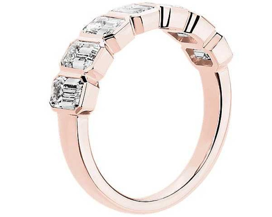 Women'S Rings | Blue Nile 7 Stone Emerald Bezel Diamond Anniversary Ring In 14K Rose Gold (1 3/4 Ct. Tw.)