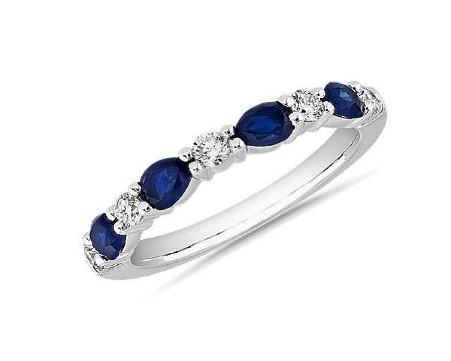 Rings | Blue Nile Alternating Pear Sapphire And Diamond Anniversary Ring In 14K White Gold (1/5 Ct. Tw.)